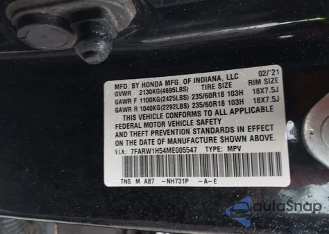 2021 Honda Cr-V 2Wd Ex from USA, damaged, VIN 7FARW1H54ME005547